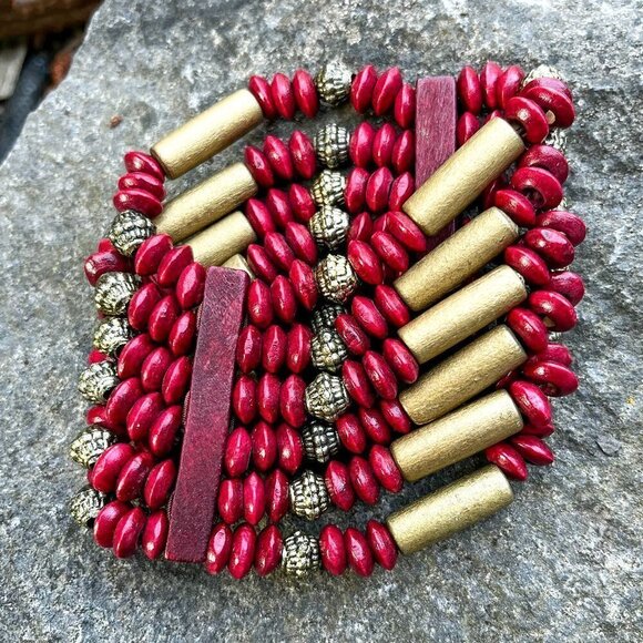 Wood Bead Stack Stretch Bracelet - Picture 4 of 4